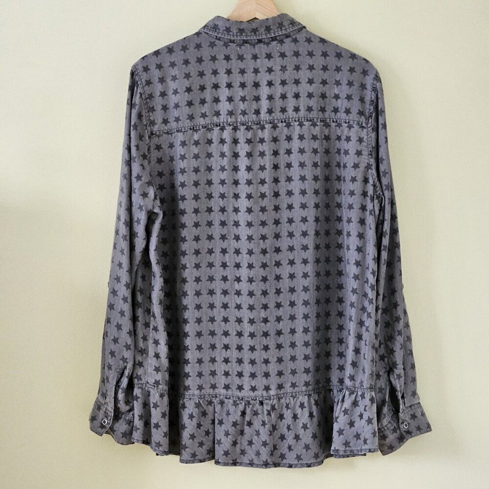 Standard Grace Chambray Top Womens L Gray Fairy Grunge LS Roll Up Tab Whimsigoth - Picture 3 of 16